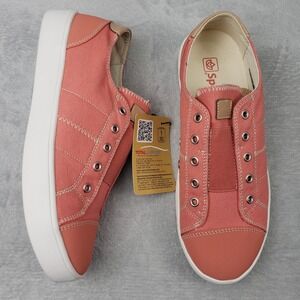 NWT Spenco Malibu Coral Canvas Leather Slip On Sneakers Women 9 Shoes Casual